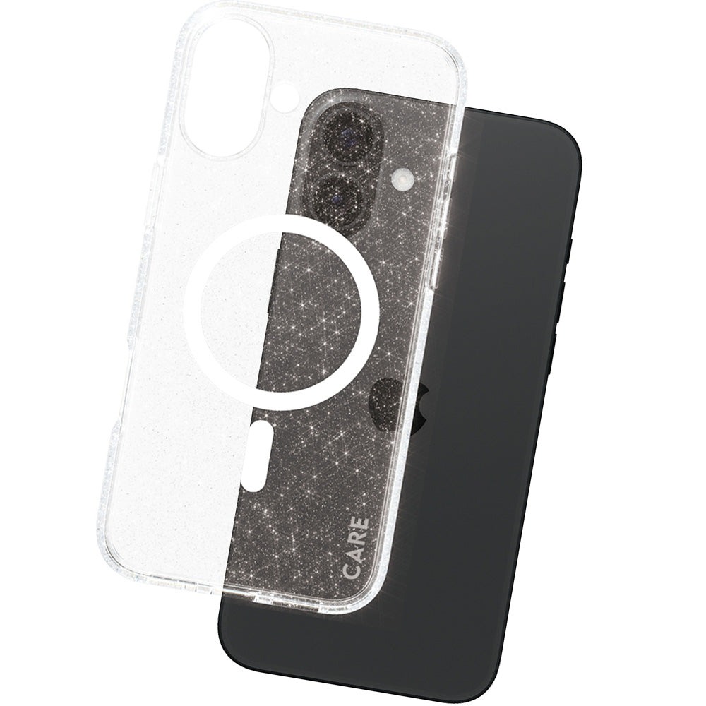 Handyhülle für iPhone 16 Plus, CARE by PanzerGlass Star Lit Case MagSafe, Transparent und Weiß