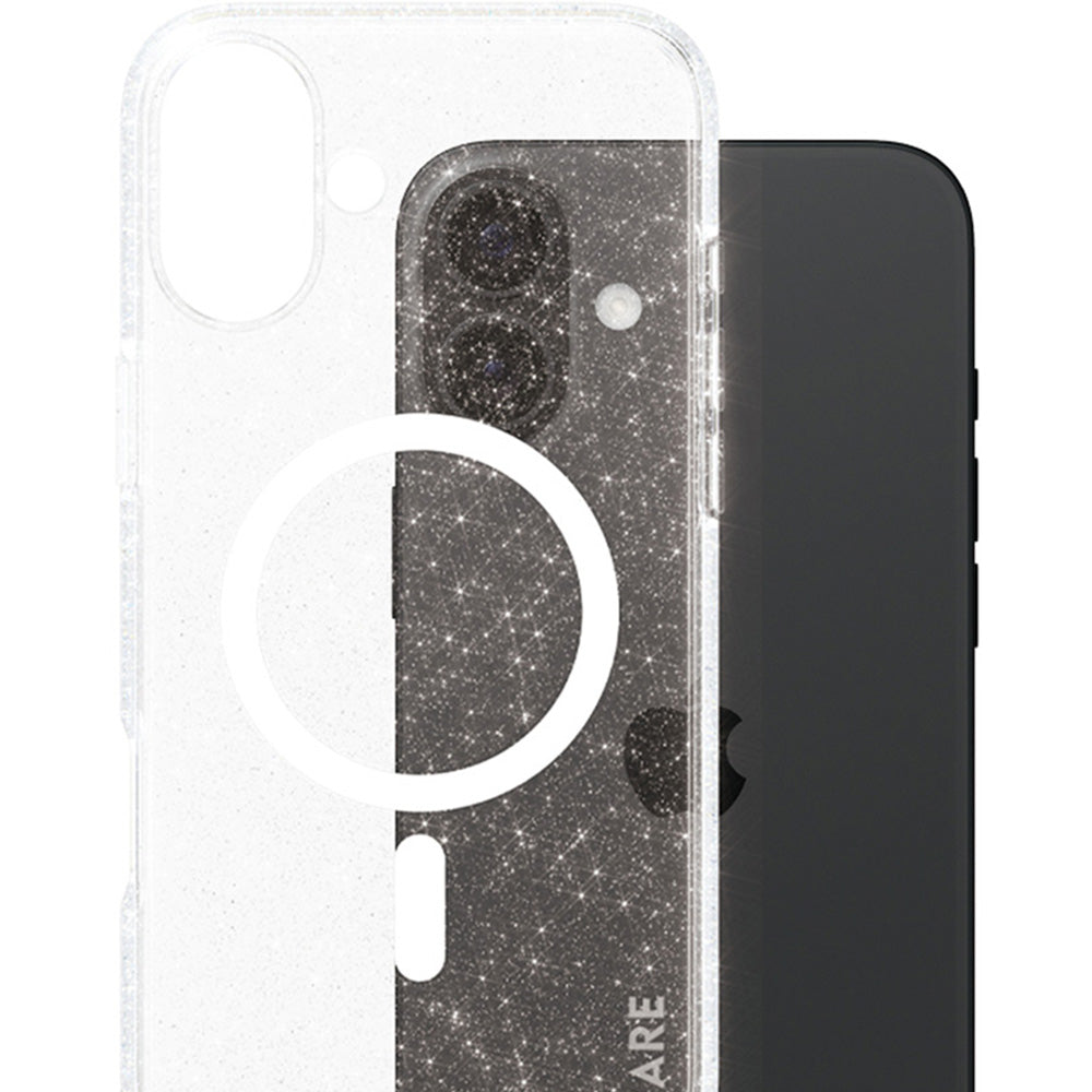 Handyhülle für iPhone 16 Plus, CARE by PanzerGlass Star Lit Case MagSafe, Transparent und Weiß