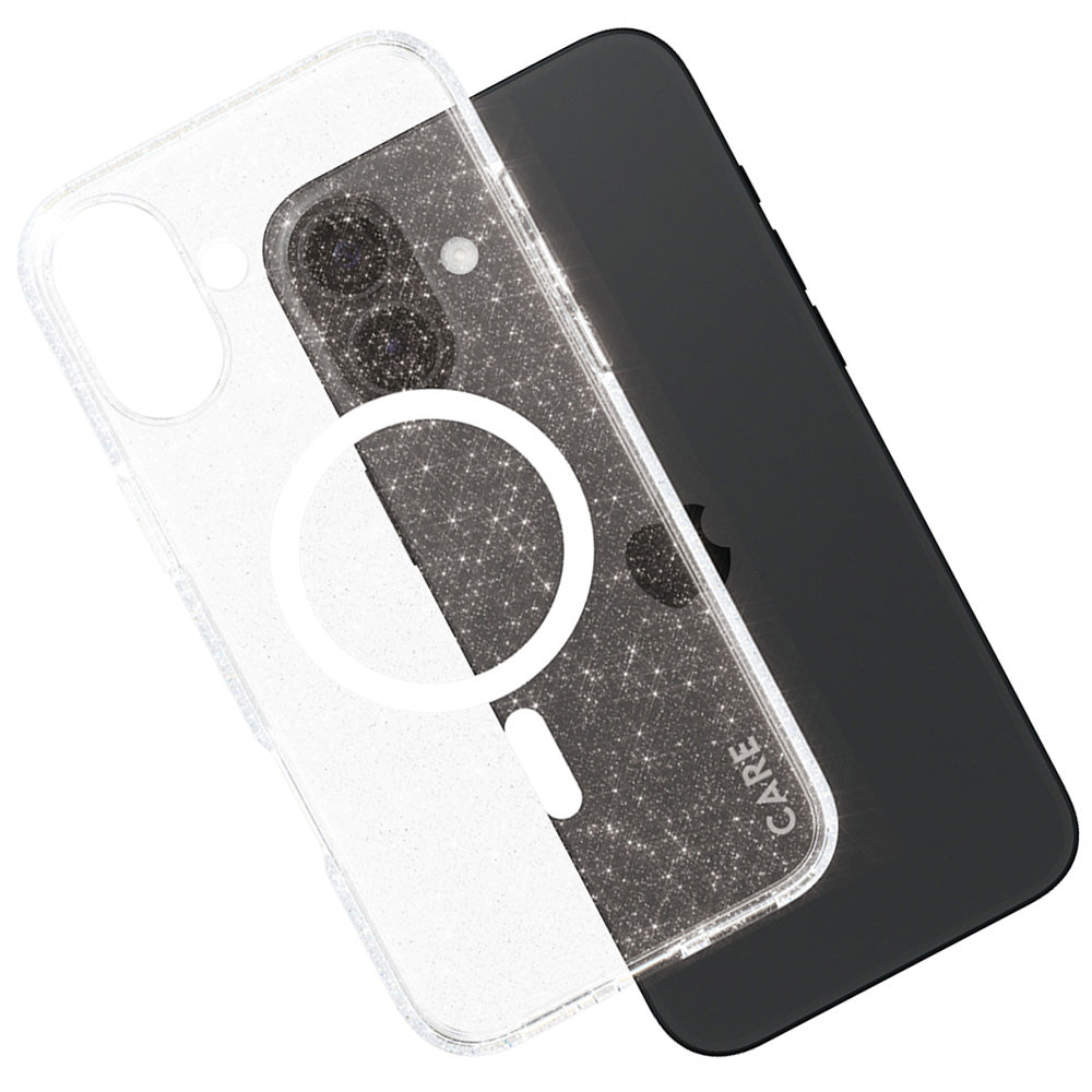 Handyhülle für iPhone 16 Plus, CARE by PanzerGlass Star Lit Case MagSafe, Transparent und Weiß