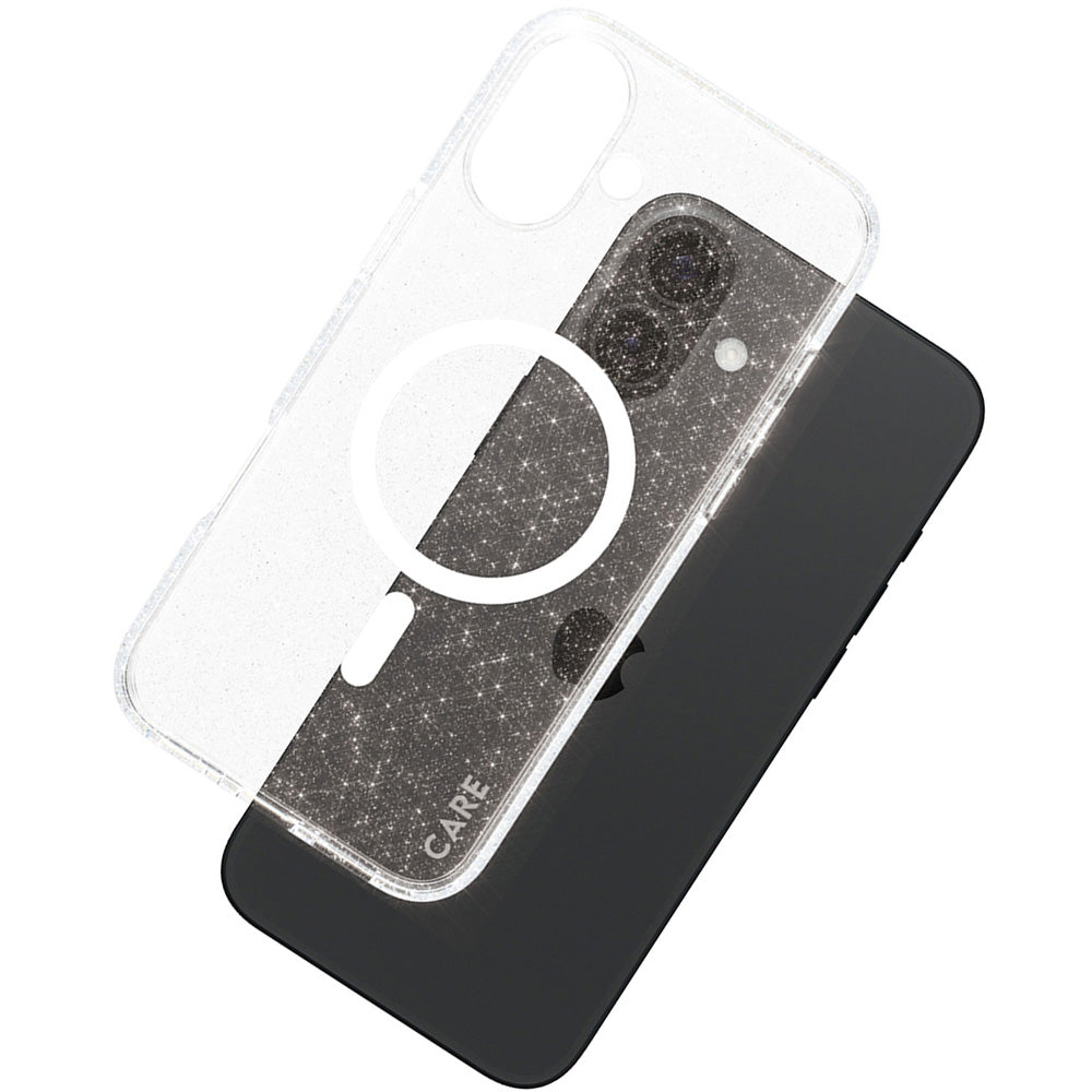 Handyhülle für iPhone 16 Plus, CARE by PanzerGlass Star Lit Case MagSafe, Transparent und Weiß