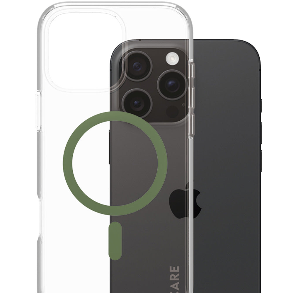 Handyhülle für iPhone 16 Pro Max, Care by PanzerGlass Urban Combat Case mit MagSafe, Transparent und Grün