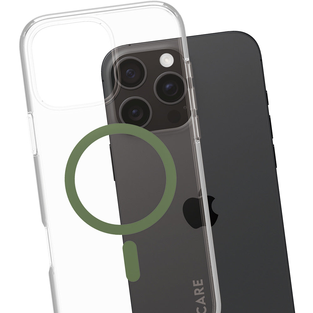 Handyhülle für iPhone 16 Pro Max, Care by PanzerGlass Urban Combat Case mit MagSafe, Transparent und Grün