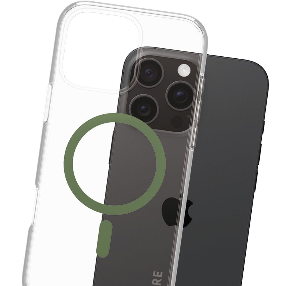 Handyhülle für iPhone 16 Pro Max, Care by PanzerGlass Urban Combat Case mit MagSafe, Transparent und Grün