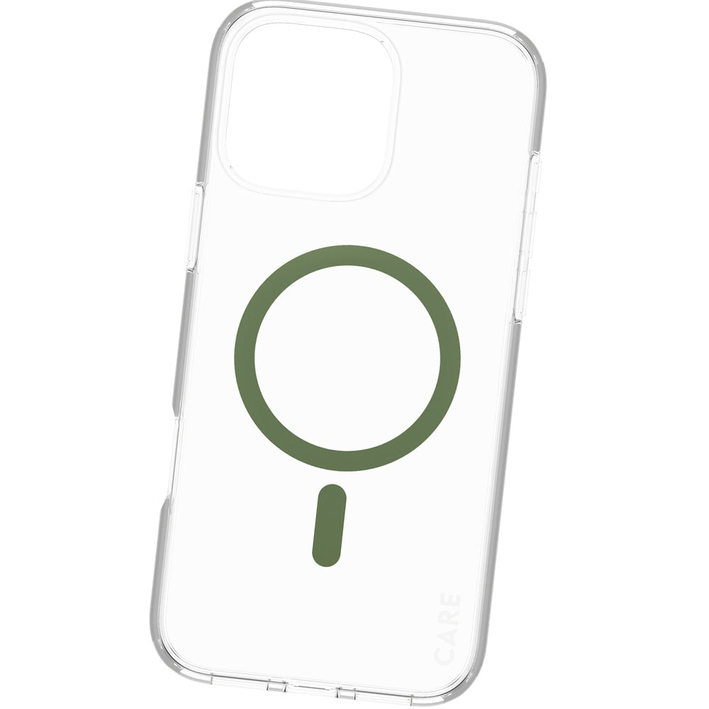 Handyhülle für iPhone 16 Pro Max, Care by PanzerGlass Urban Combat Case mit MagSafe, Transparent und Grün