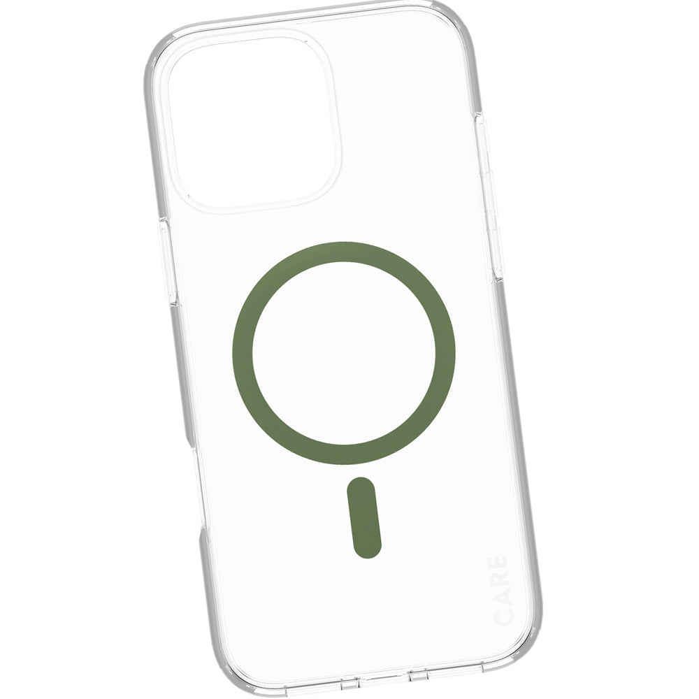 Handyhülle für iPhone 16 Pro Max, Care by PanzerGlass Urban Combat Case mit MagSafe, Transparent und Grün