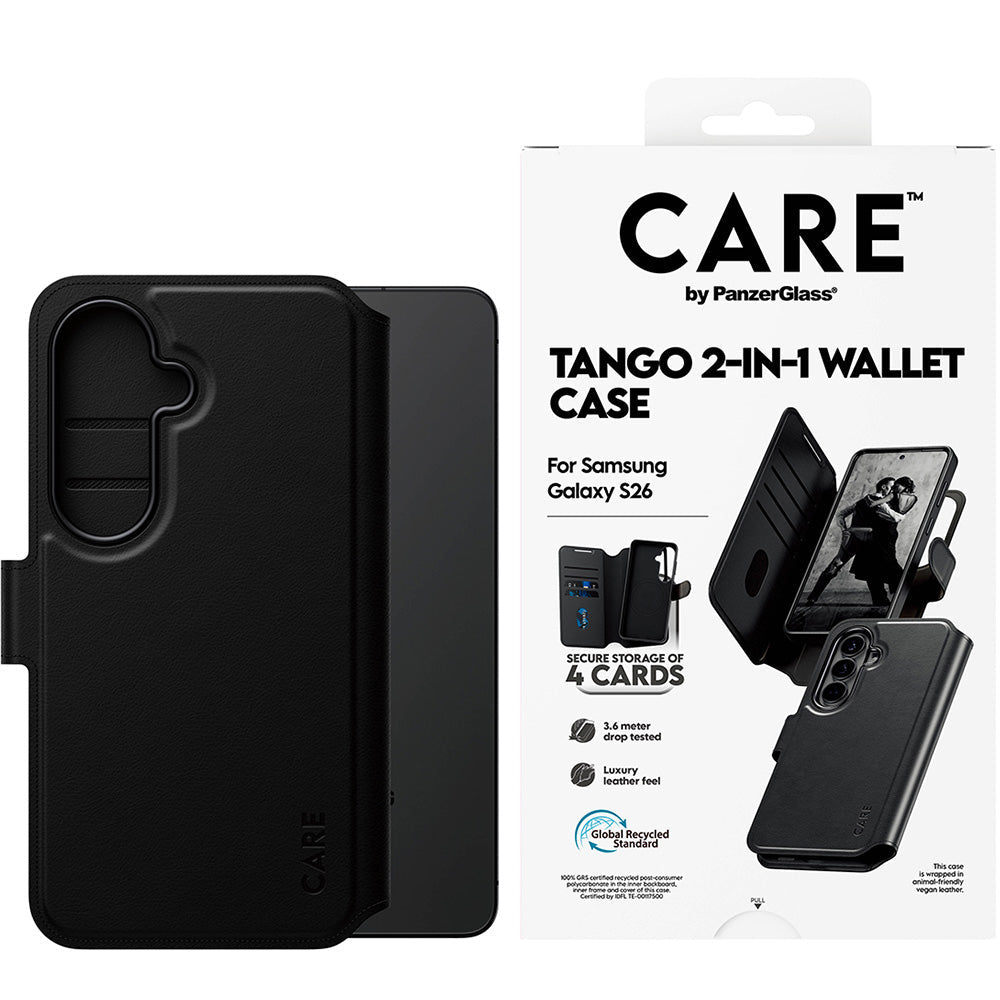 Handyhülle für Galaxy S26, CARE by PanzerGlass Tango 2in1 Wallet mit MagSafe, Schwarz
