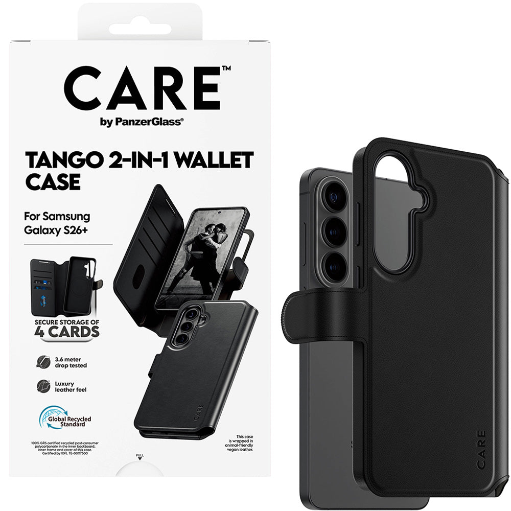 Handyhülle für Galaxy S26 Plus, CARE by PanzerGlass Tango 2in1 Wallet mit MagSafe, Schwarz
