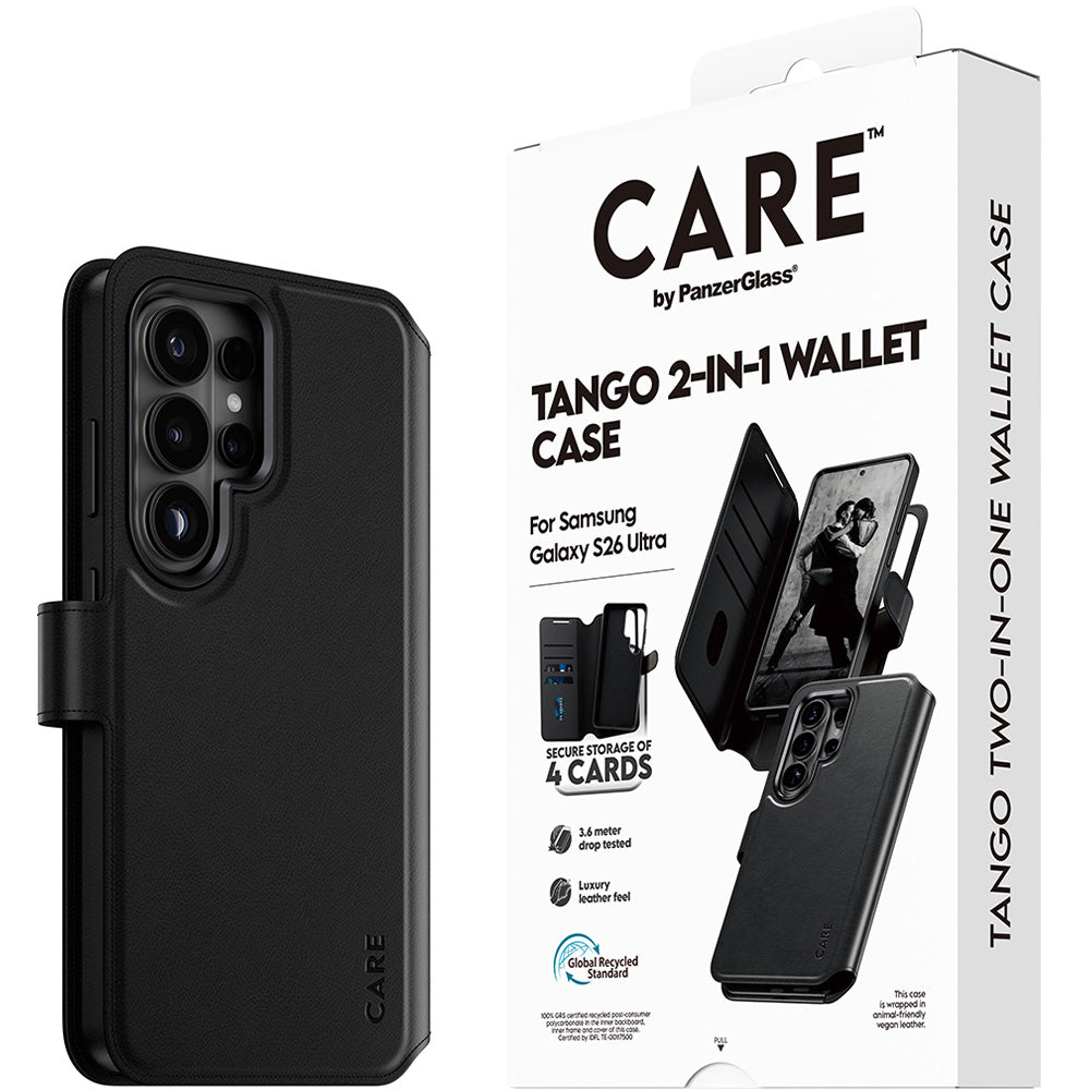 Handyhülle für Galaxy S26 Ultra, CARE by PanzerGlass Tango 2in1 Wallet mit MagSafe, Schwarz