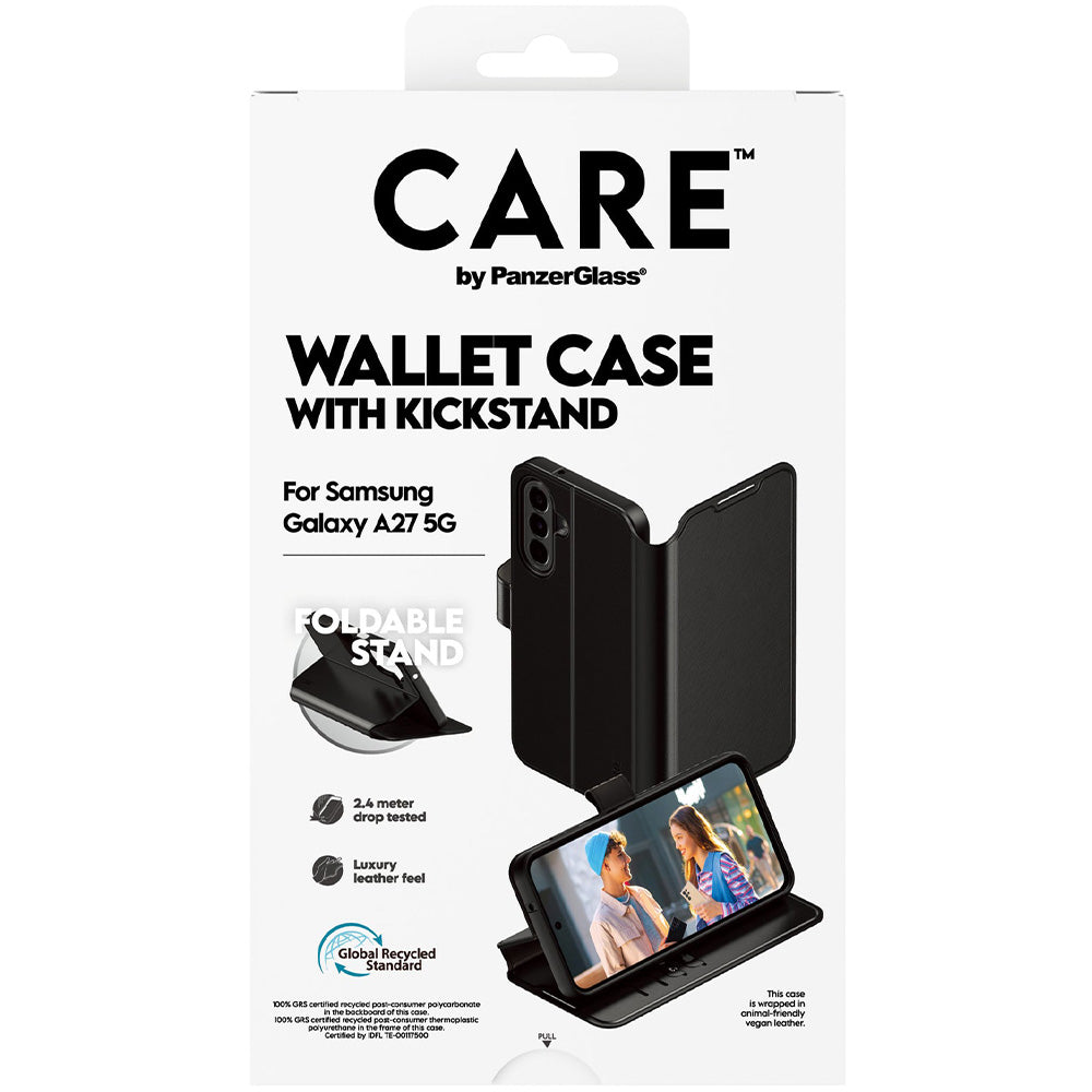 Handyhülle mit Klappe für Galaxy A27 5G, Care by PanzerGlass Wallet Case with Kickstand, Schwarz