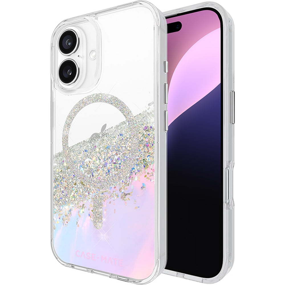 Handyhülle für iPhone 16, Case-Mate Karat Holographic Soap Bubble MagSafe, Transparent, schillernd mit silbernen Reflexen
