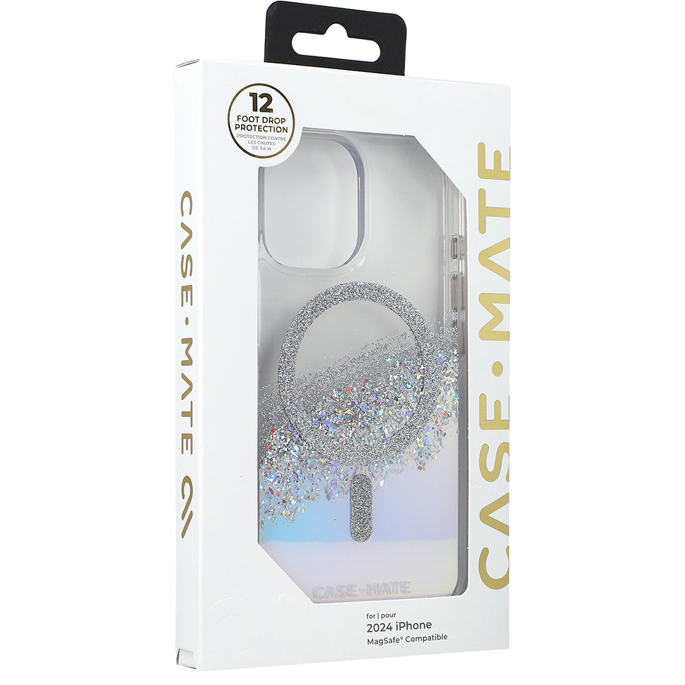 Handyhülle für iPhone 16, Case-Mate Karat Holographic Soap Bubble MagSafe, Transparent, schillernd mit silbernen Reflexen