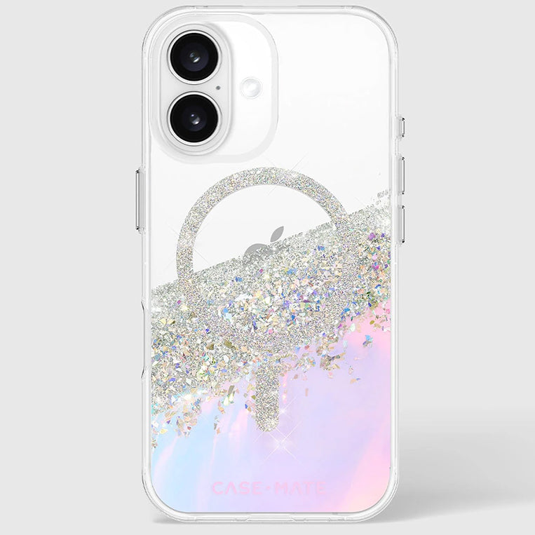 Handyhülle für iPhone 16, Case-Mate Karat Holographic Soap Bubble MagSafe, Transparent, schillernd mit silbernen Reflexen