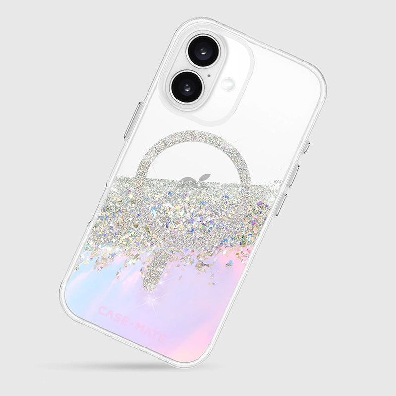 Handyhülle für iPhone 16, Case-Mate Karat Holographic Soap Bubble MagSafe, Transparent, schillernd mit silbernen Reflexen