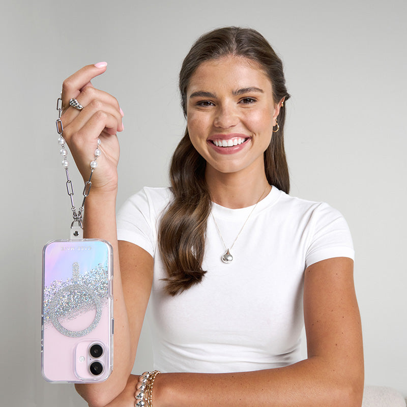 Handyhülle für iPhone 16, Case-Mate Karat Holographic Soap Bubble MagSafe, Transparent, schillernd mit silbernen Reflexen