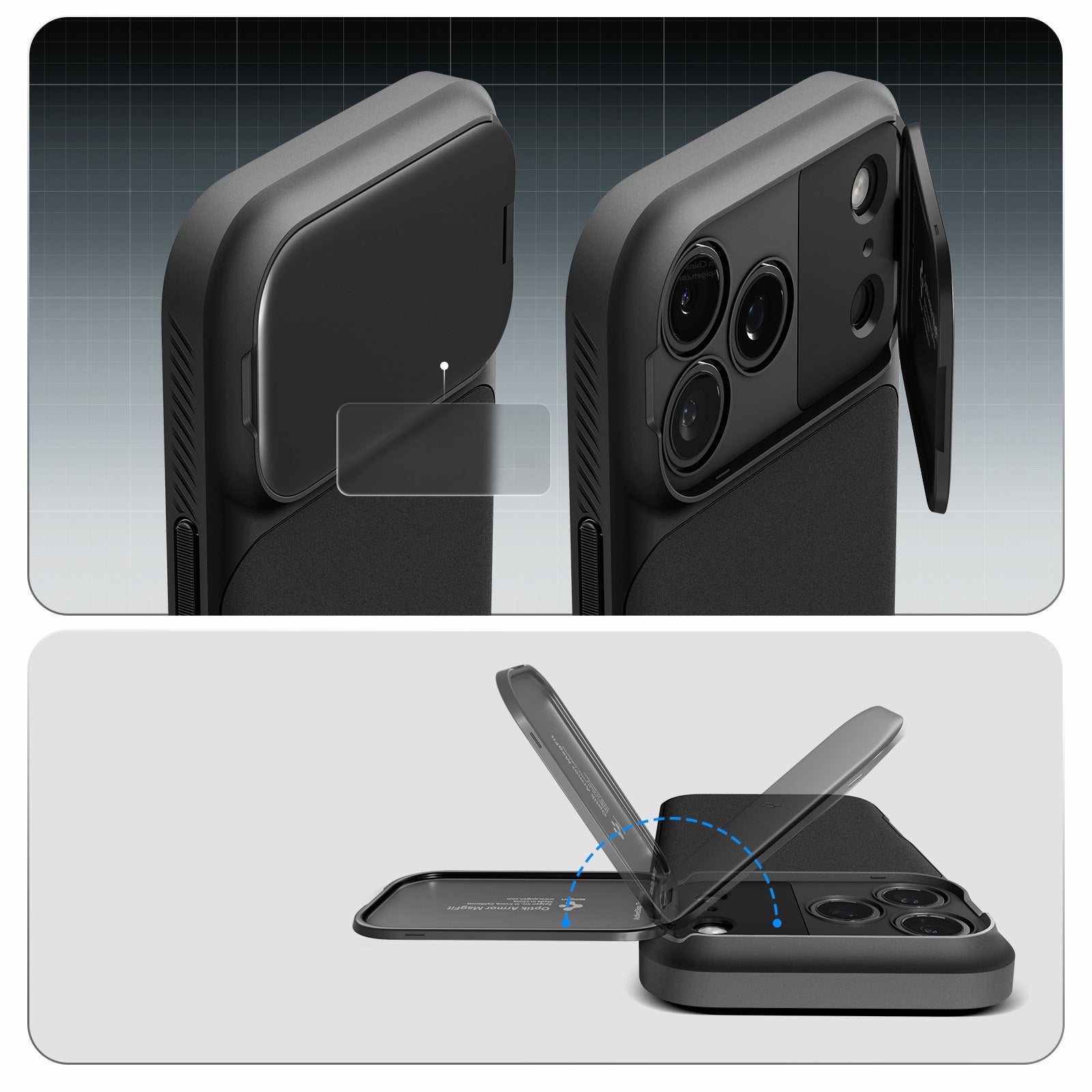 Handyhülle für iPhone 17 Pro, Spigen Optik Armor Mag mit MagSafe, Schwarz