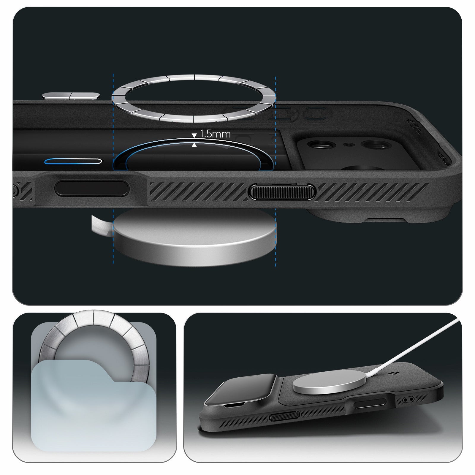 Handyhülle für iPhone 17 Pro, Spigen Optik Armor Mag mit MagSafe, Schwarz