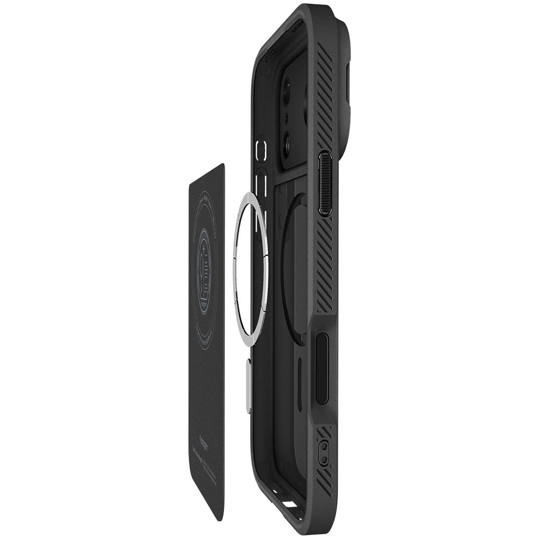 Handyhülle für iPhone 17 Pro Max, Spigen Optik Armor Mag mit MagSafe, Schwarz