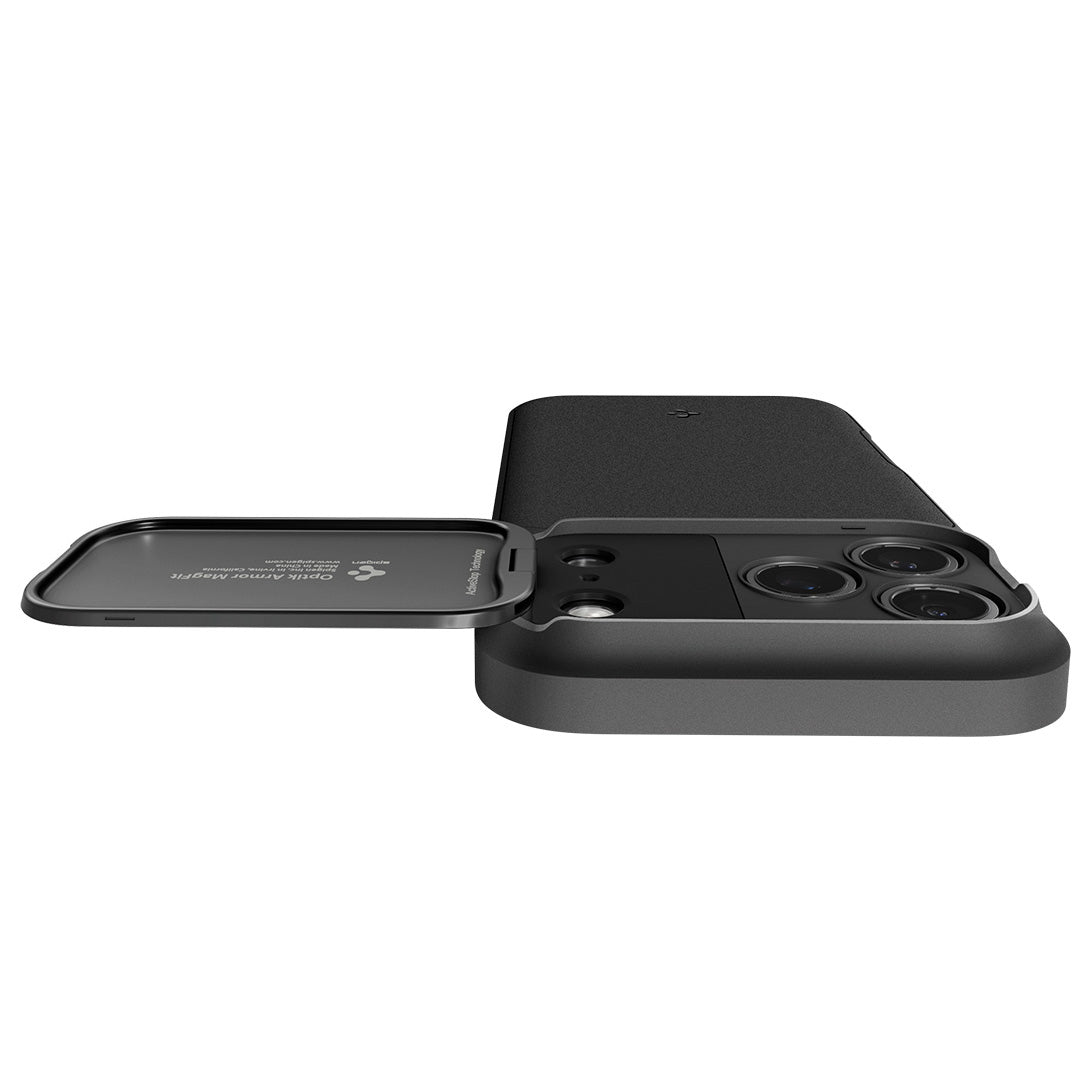 Handyhülle für iPhone 17 Pro Max, Spigen Optik Armor Mag mit MagSafe, Schwarz
