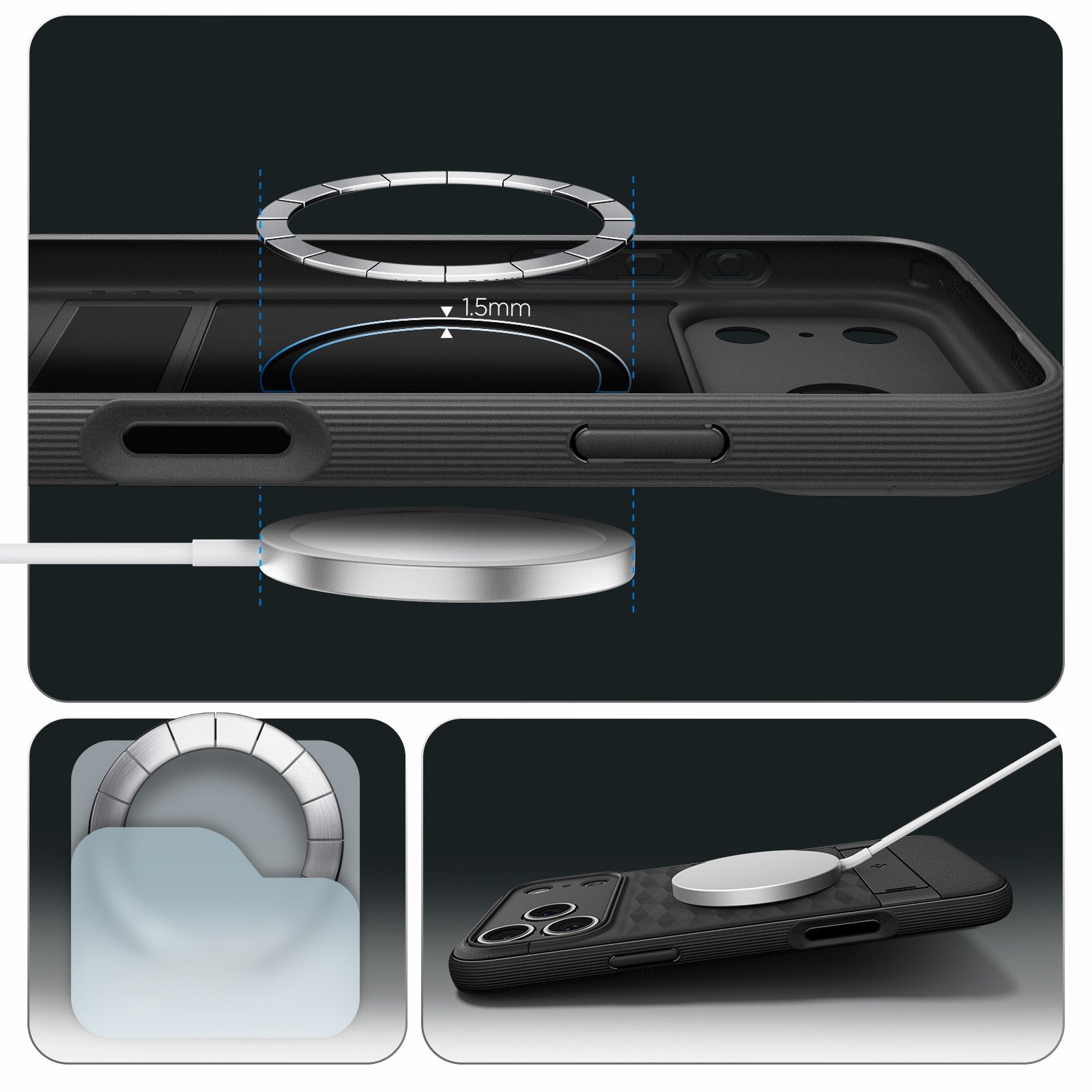 Handyhülle für iPhone 17 Pro, Spigen Parallax S Mag mit MagSafe, Schwarz