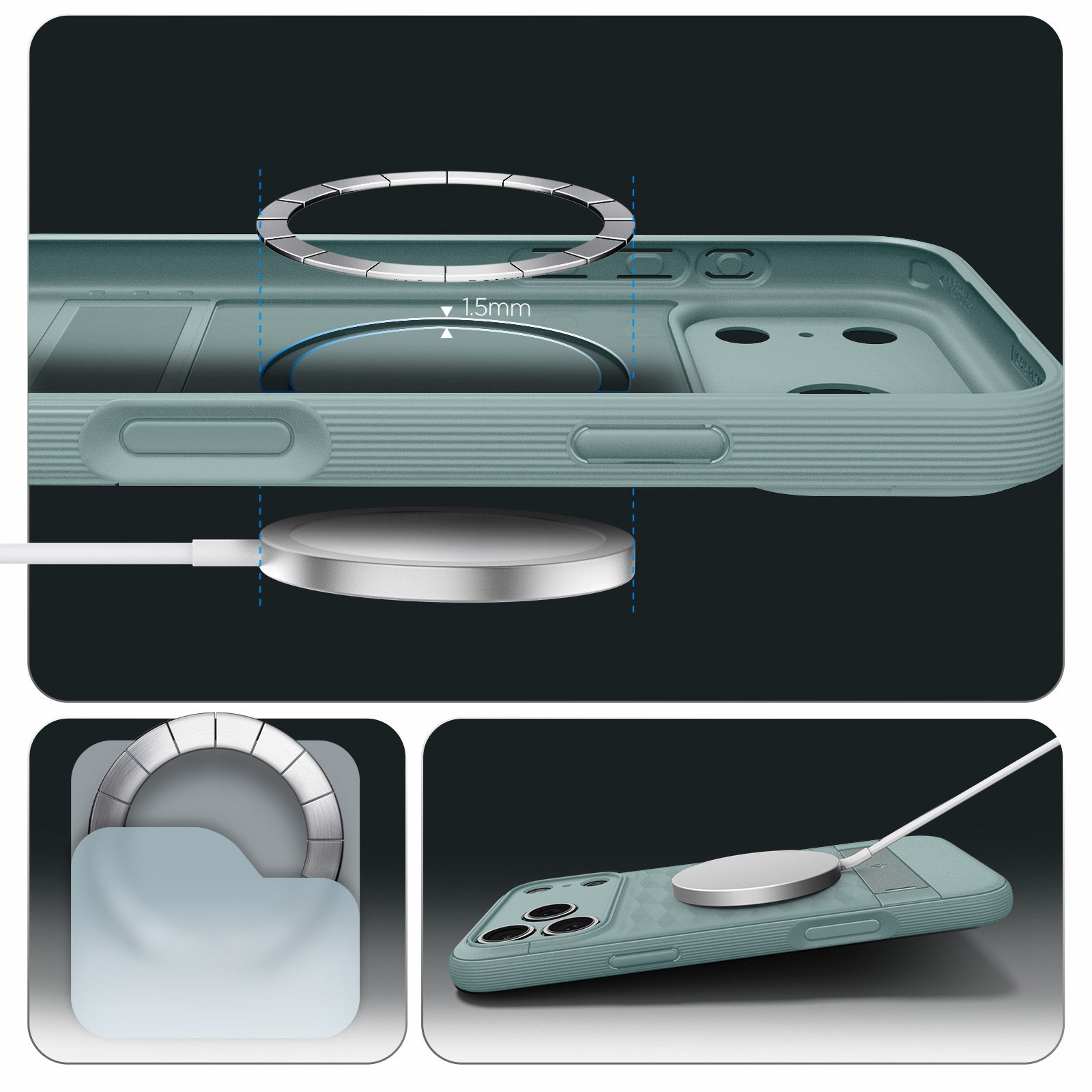 Handyhülle für iPhone 17 Pro, Spigen Parallax S Mag mit MagSafe, Grün