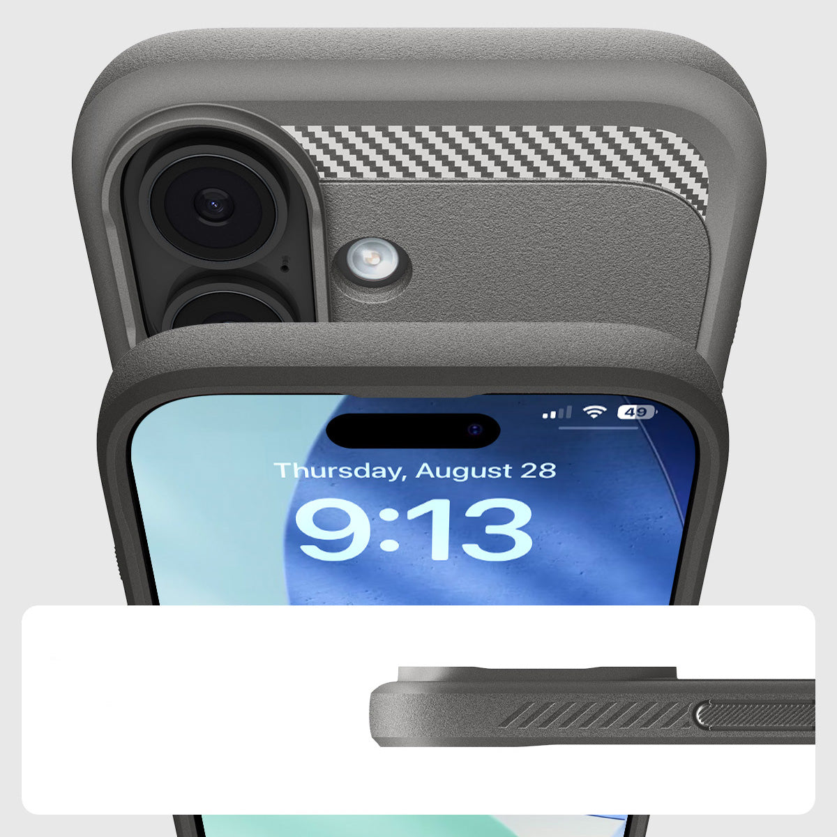 Handyhülle für iPhone 17, Spigen Rugged Armor Mag mit MagSafe, Grau
