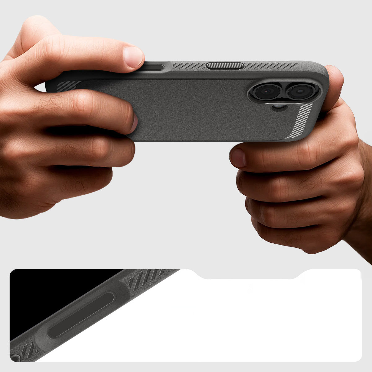 Handyhülle für iPhone 17, Spigen Rugged Armor Mag mit MagSafe, Grau