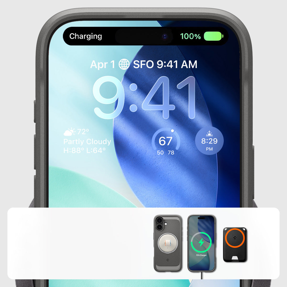 Handyhülle für iPhone 17, Spigen Rugged Armor Mag mit MagSafe, Grau