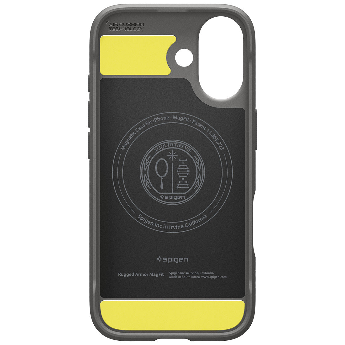 Handyhülle für iPhone 17, Spigen Rugged Armor Mag mit MagSafe, Grau