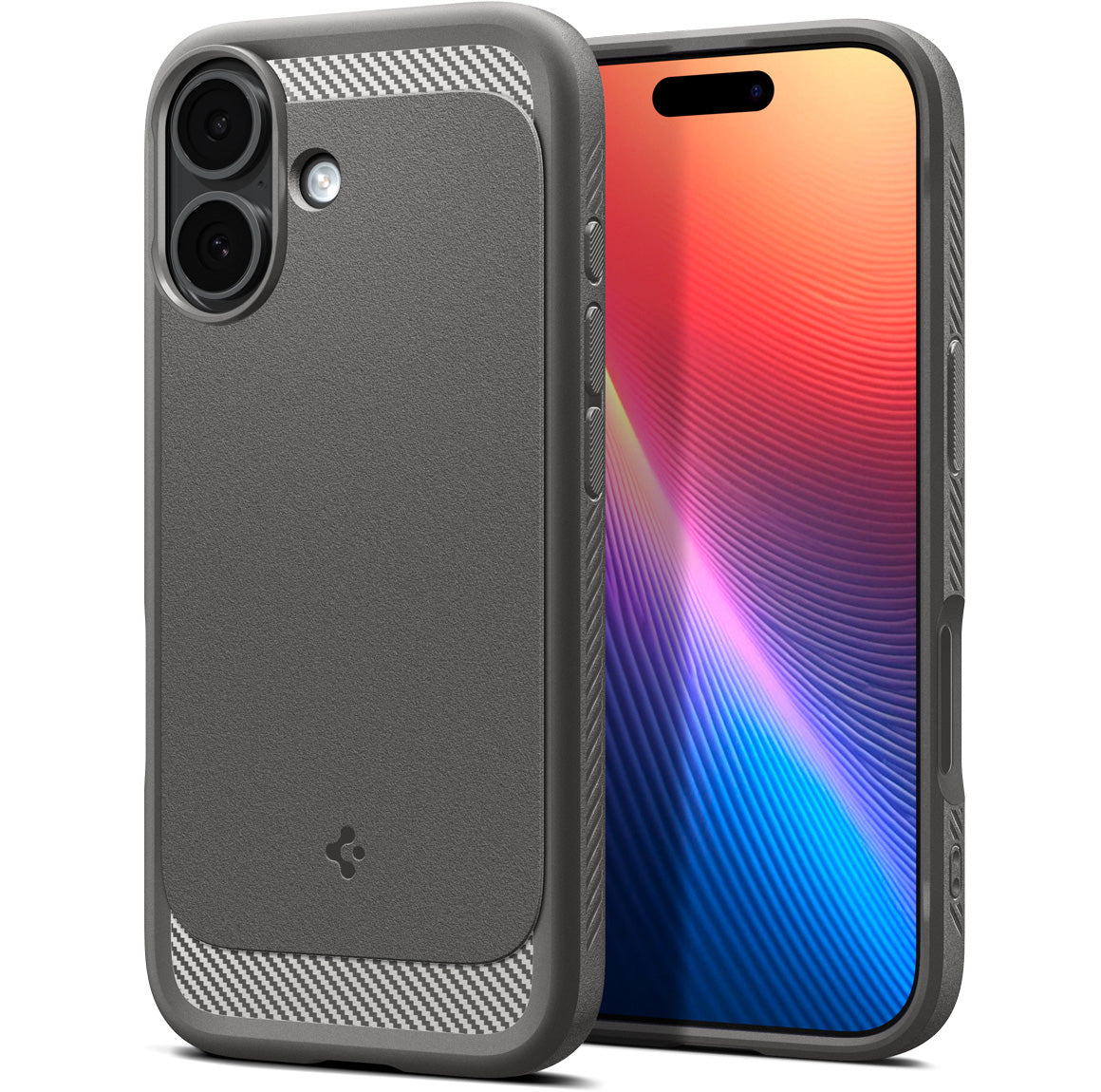 Handyhülle für iPhone 17, Spigen Rugged Armor Mag mit MagSafe, Grau