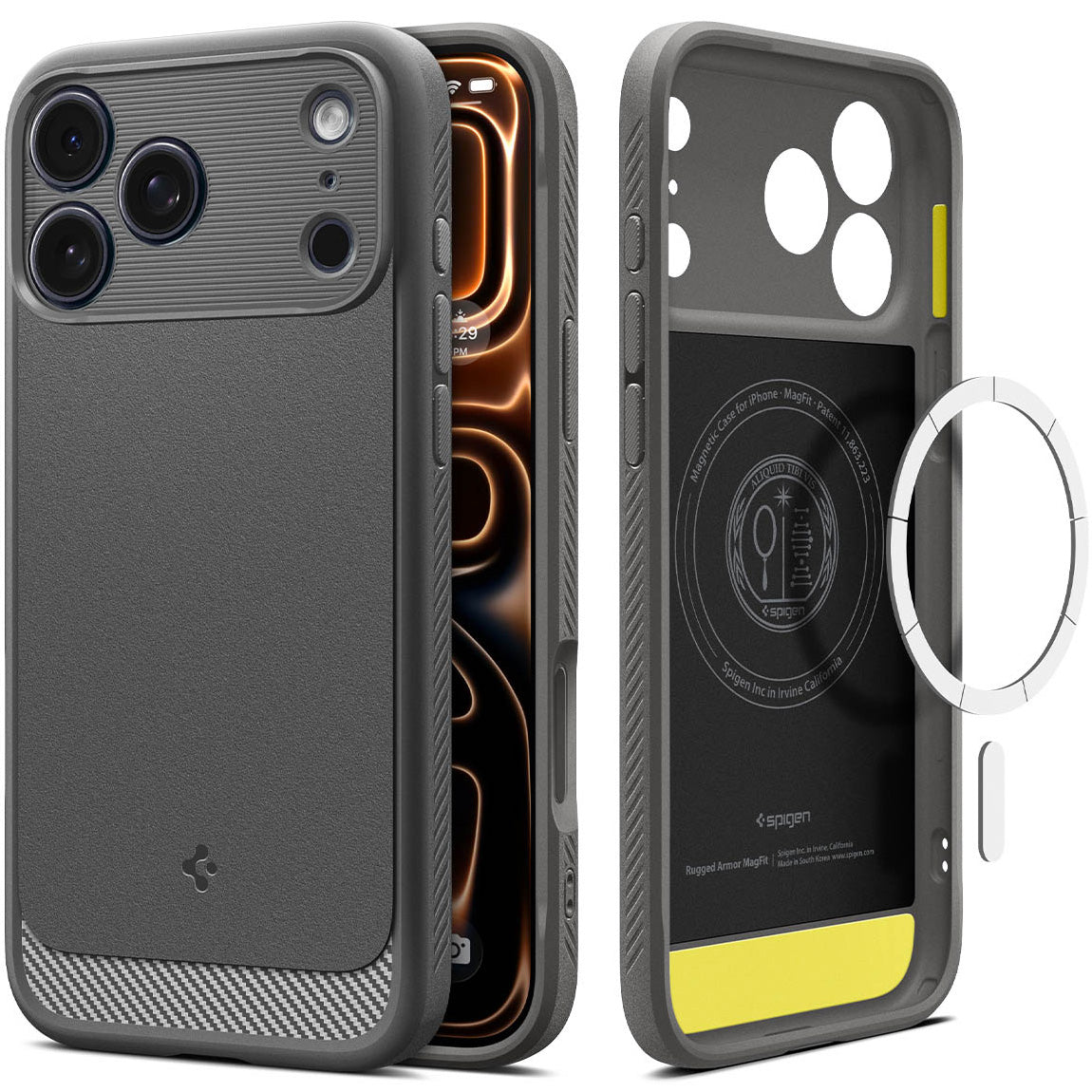 Handyhülle für iPhone 17 Pro, Spigen Rugged Armor Mag mit MagSafe, Grau