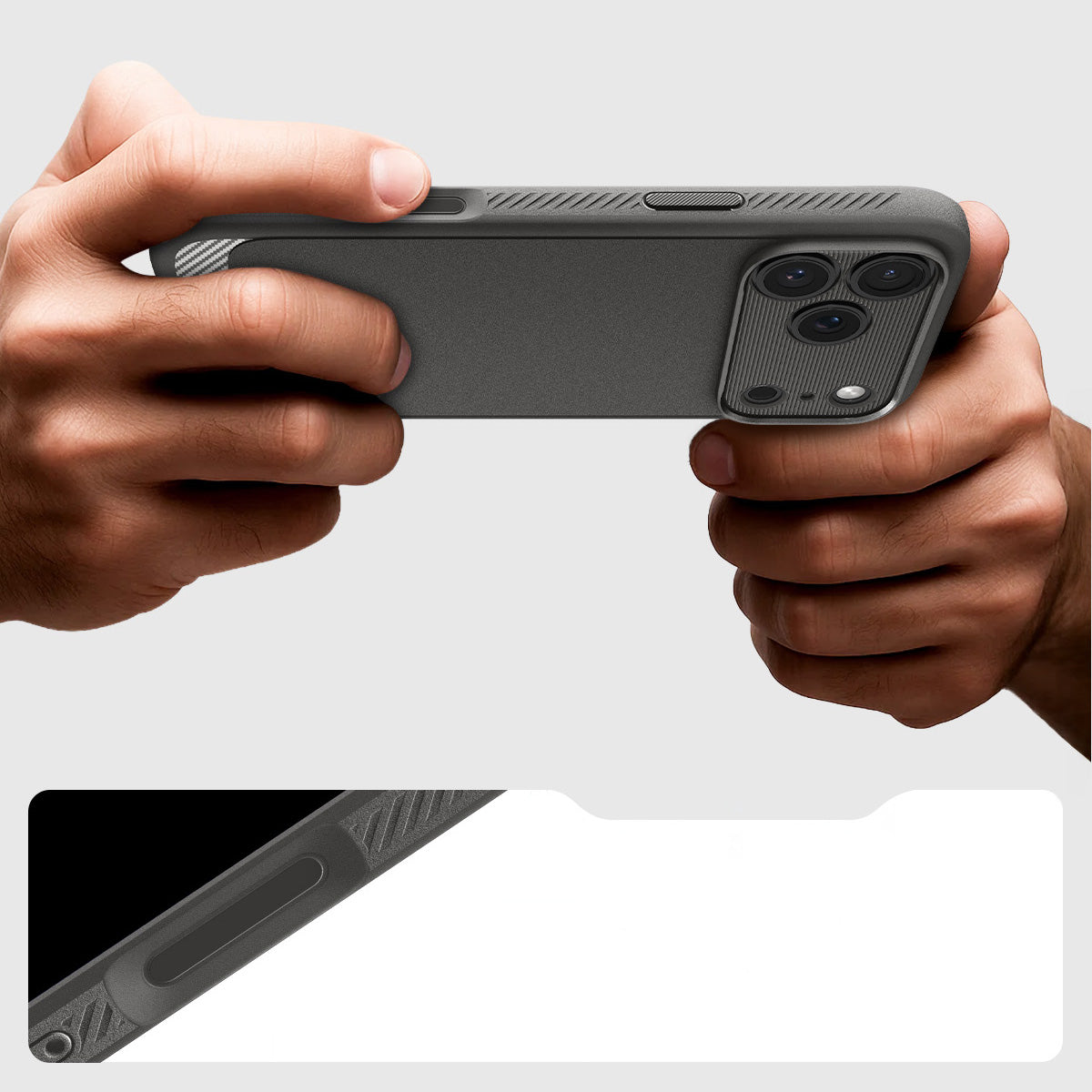 Handyhülle für iPhone 17 Pro, Spigen Rugged Armor Mag mit MagSafe, Grau