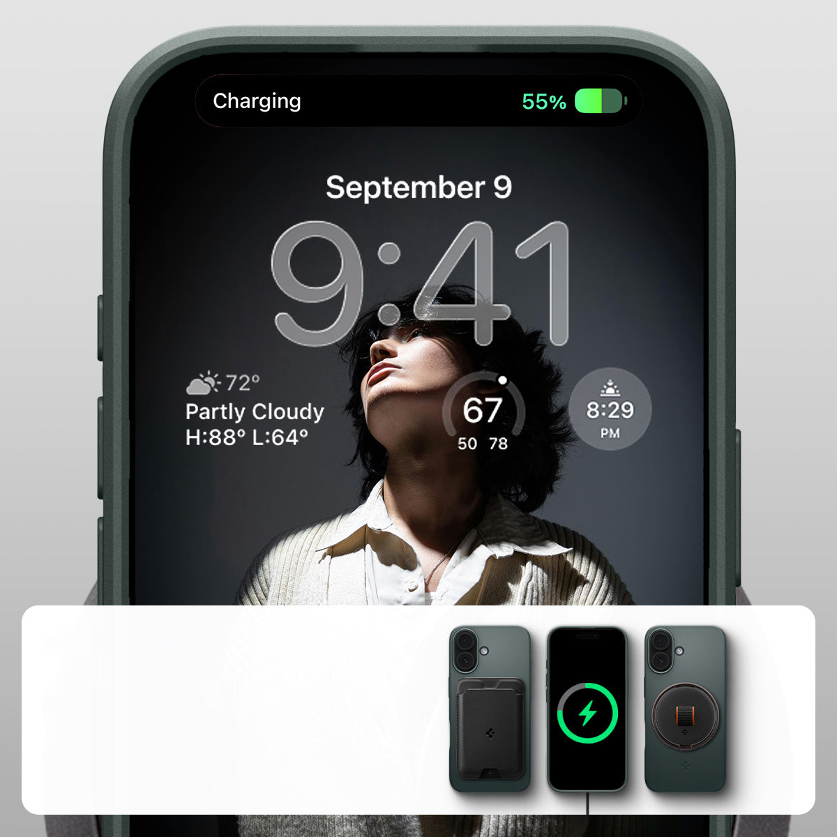 Handyhülle für iPhone 17, Spigen Thin Fit Mag mit MagSafe, Grün