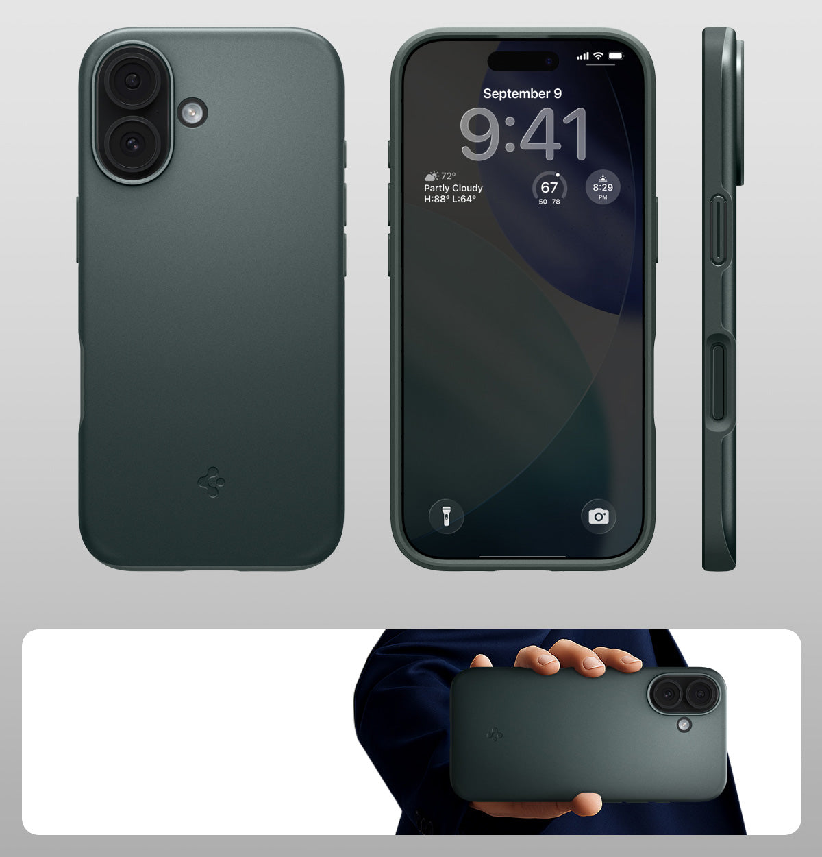 Handyhülle für iPhone 17, Spigen Thin Fit Mag mit MagSafe, Grün