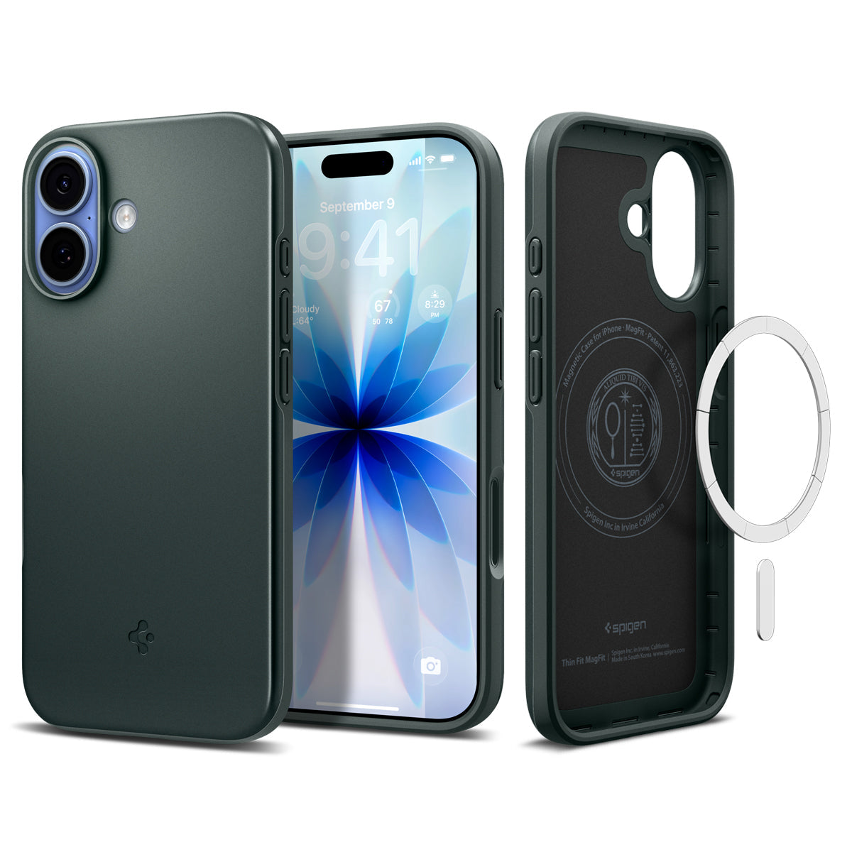 Handyhülle für iPhone 17, Spigen Thin Fit Mag mit MagSafe, Grün