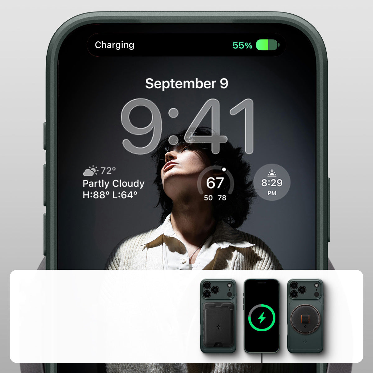 Handyhülle für iPhone 17 Pro, Spigen Thin Fit Mag mit MagSafe, Grün
