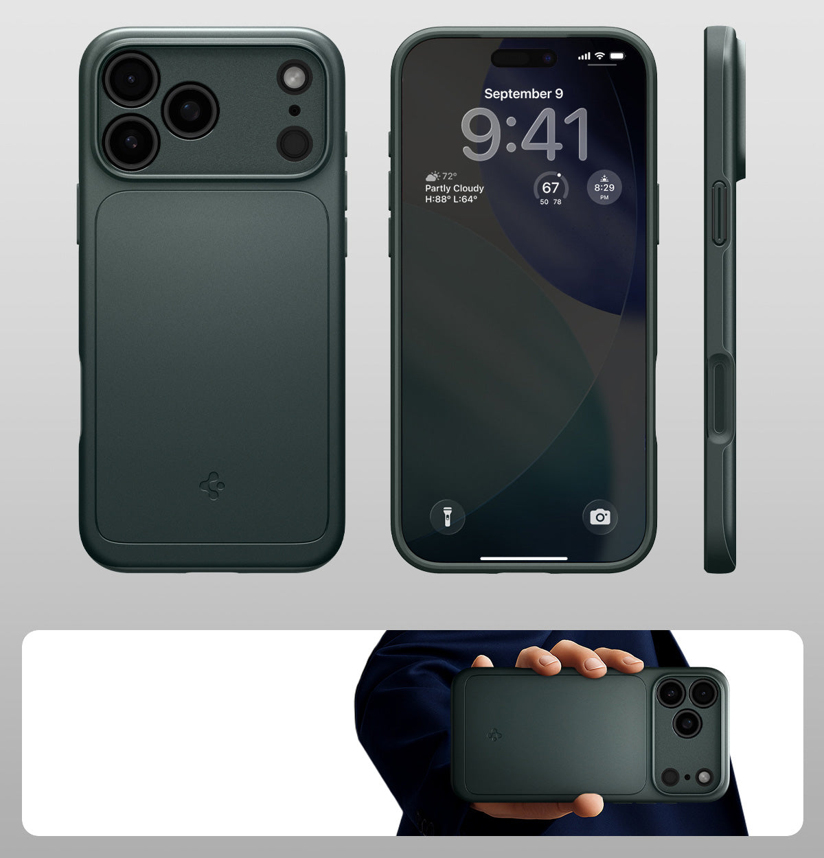 Handyhülle für iPhone 17 Pro, Spigen Thin Fit Mag mit MagSafe, Grün
