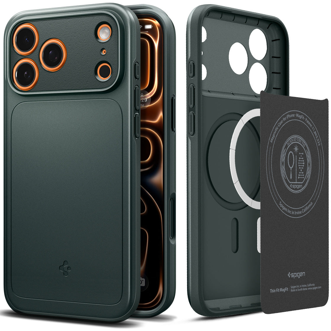 Handyhülle für iPhone 17 Pro, Spigen Thin Fit Mag mit MagSafe, Grün