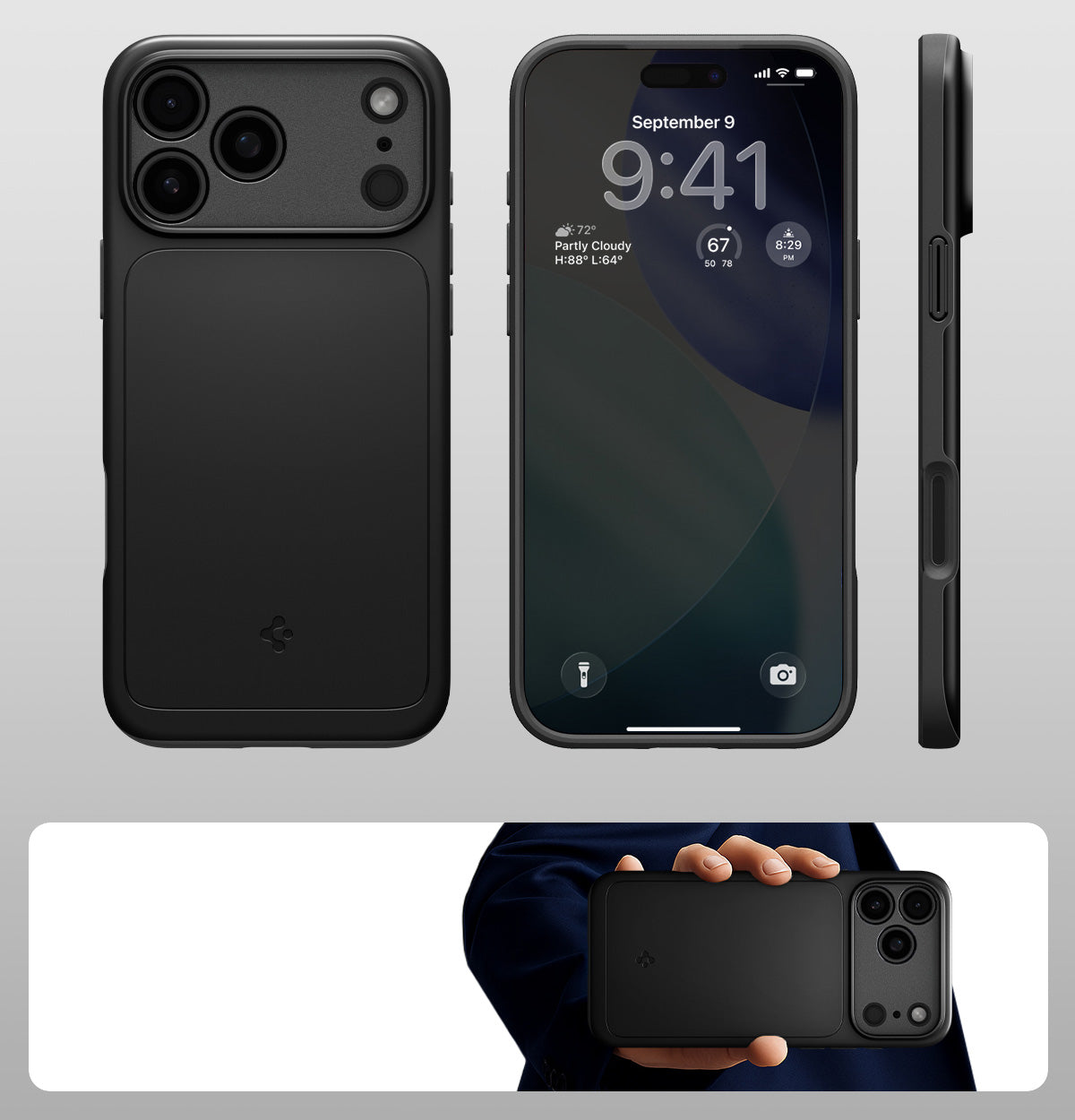 Handyhülle für iPhone 17 Pro Max, Spigen Thin Fit Mag mit MagSafe, Schwarz