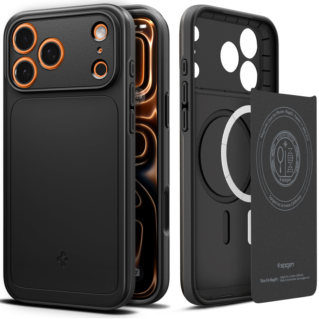 Handyhülle für iPhone 17 Pro Max, Spigen Thin Fit Mag mit MagSafe, Schwarz