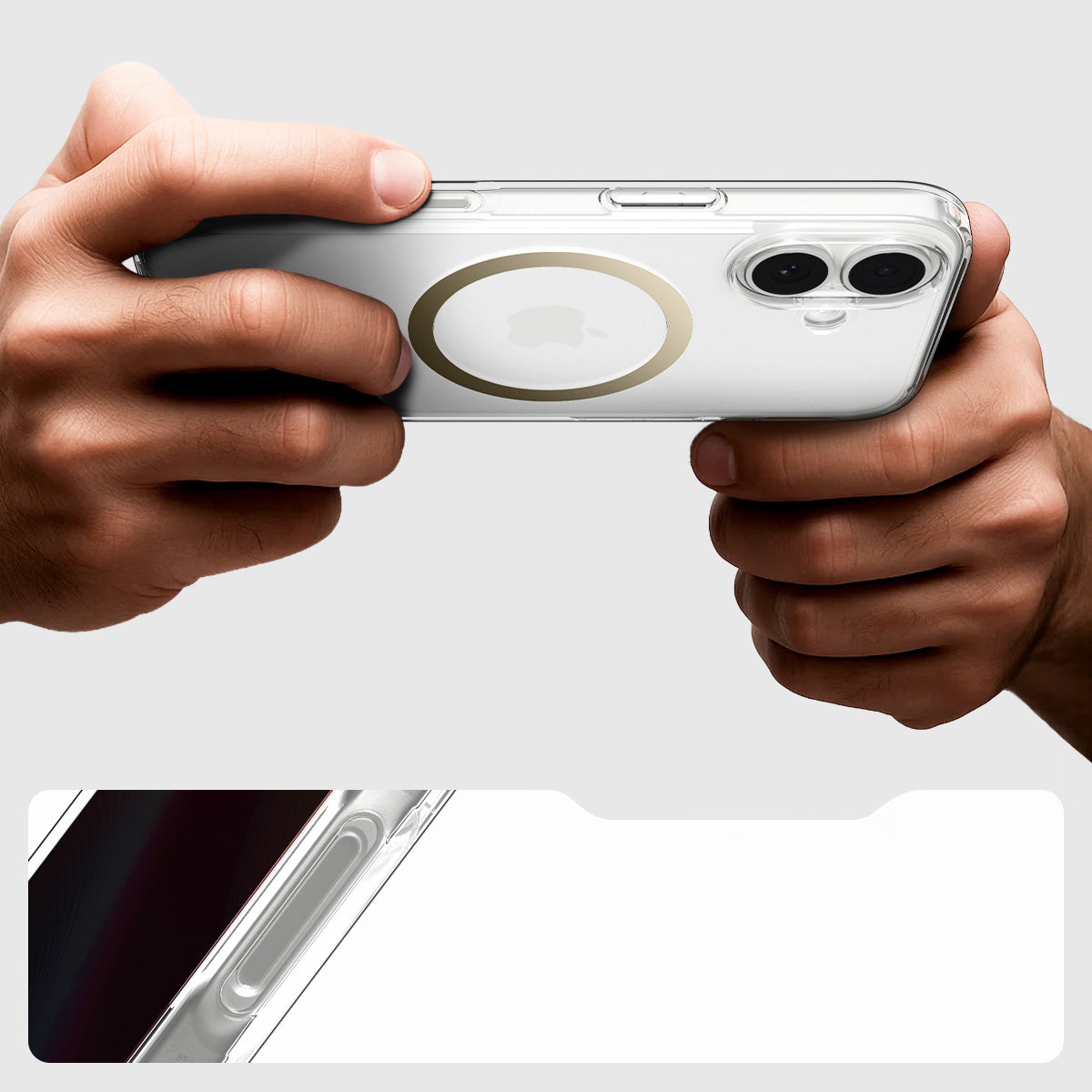 Handyhülle für iPhone 17, Spigen Ultra Hybrid Mag mit MagSafe, Transparent-Golden
