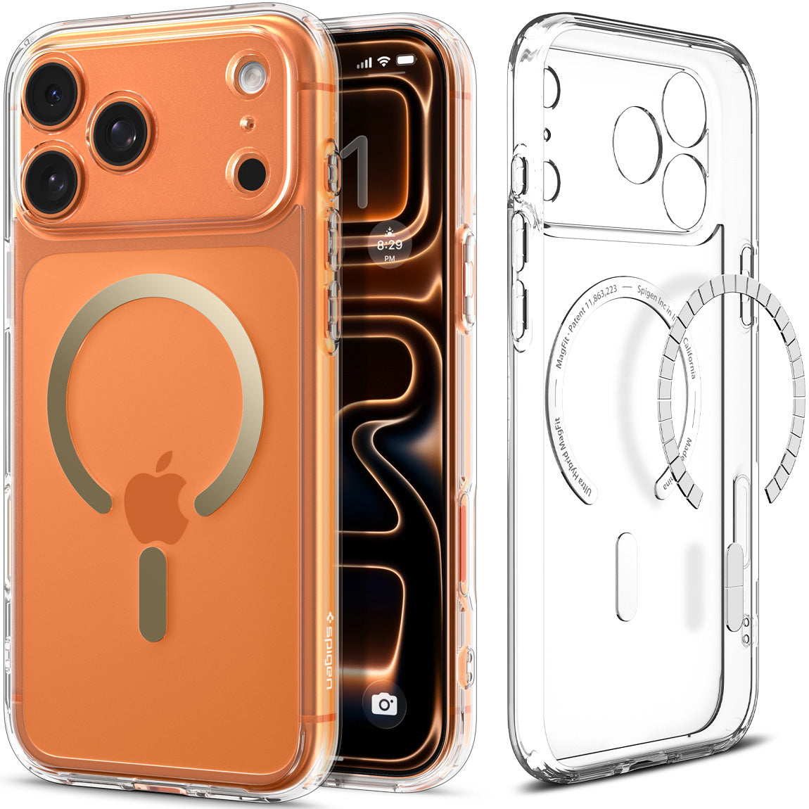 Handyhülle für iPhone 17 Pro, Spigen Ultra Hybrid Mag mit MagSafe, Transparent-Golden