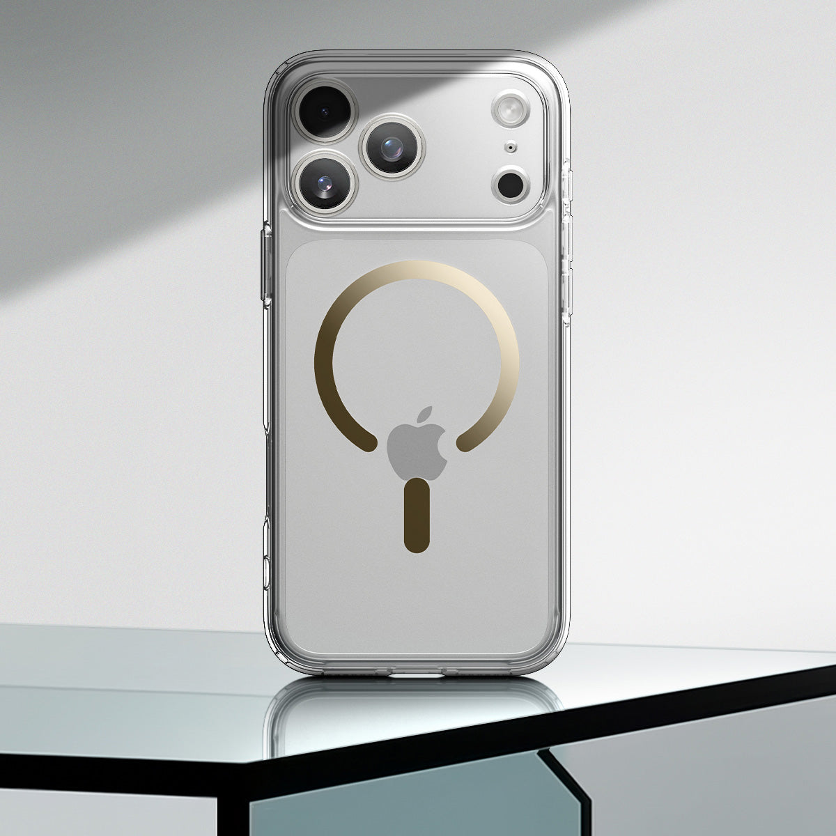 Handyhülle für iPhone 17 Pro, Spigen Ultra Hybrid Mag mit MagSafe, Transparent-Golden