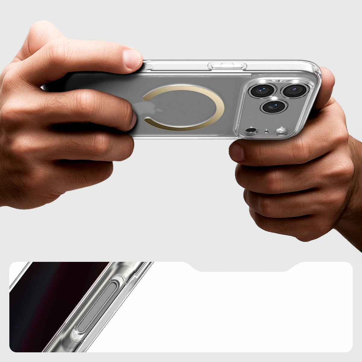 Handyhülle für iPhone 17 Pro, Spigen Ultra Hybrid Mag mit MagSafe, Transparent-Golden