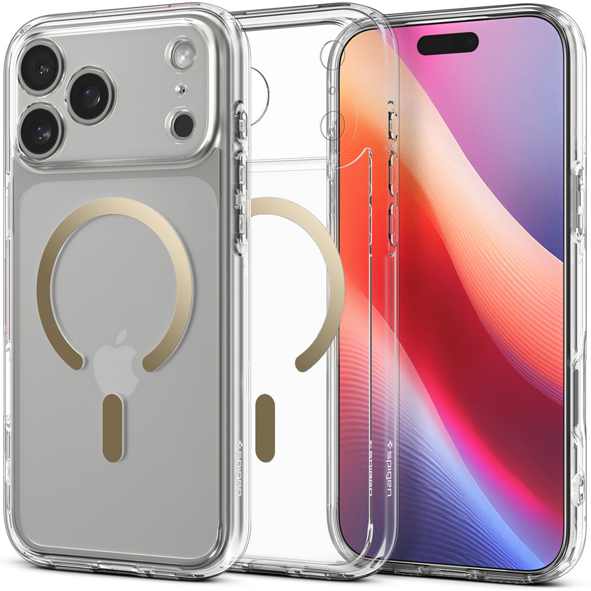 Handyhülle für iPhone 17 Pro, Spigen Ultra Hybrid Mag mit MagSafe, Transparent-Golden