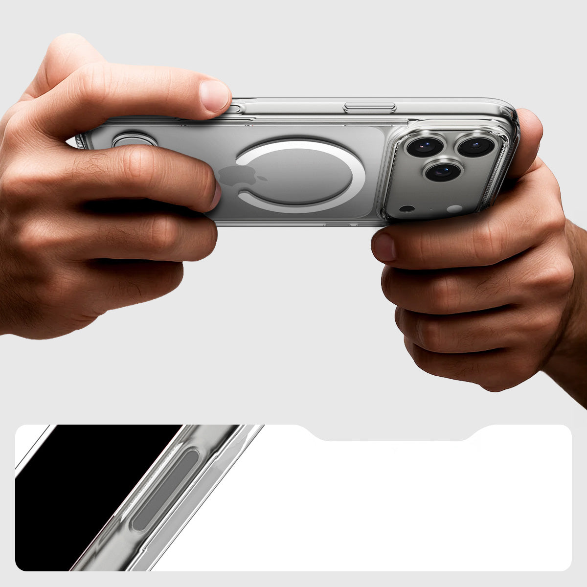 Handyhülle für iPhone 17 Pro, Spigen Ultra Hybrid S Mag mit MagSafe, Transparent-Weiß