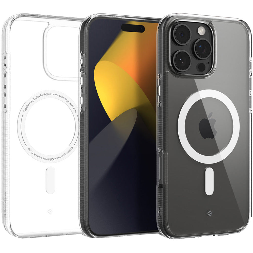 Handyhülle für iPhone 16 Pro Max, Spigen Caseology Capella Mag mit MagSafe, Transparent-Weiß