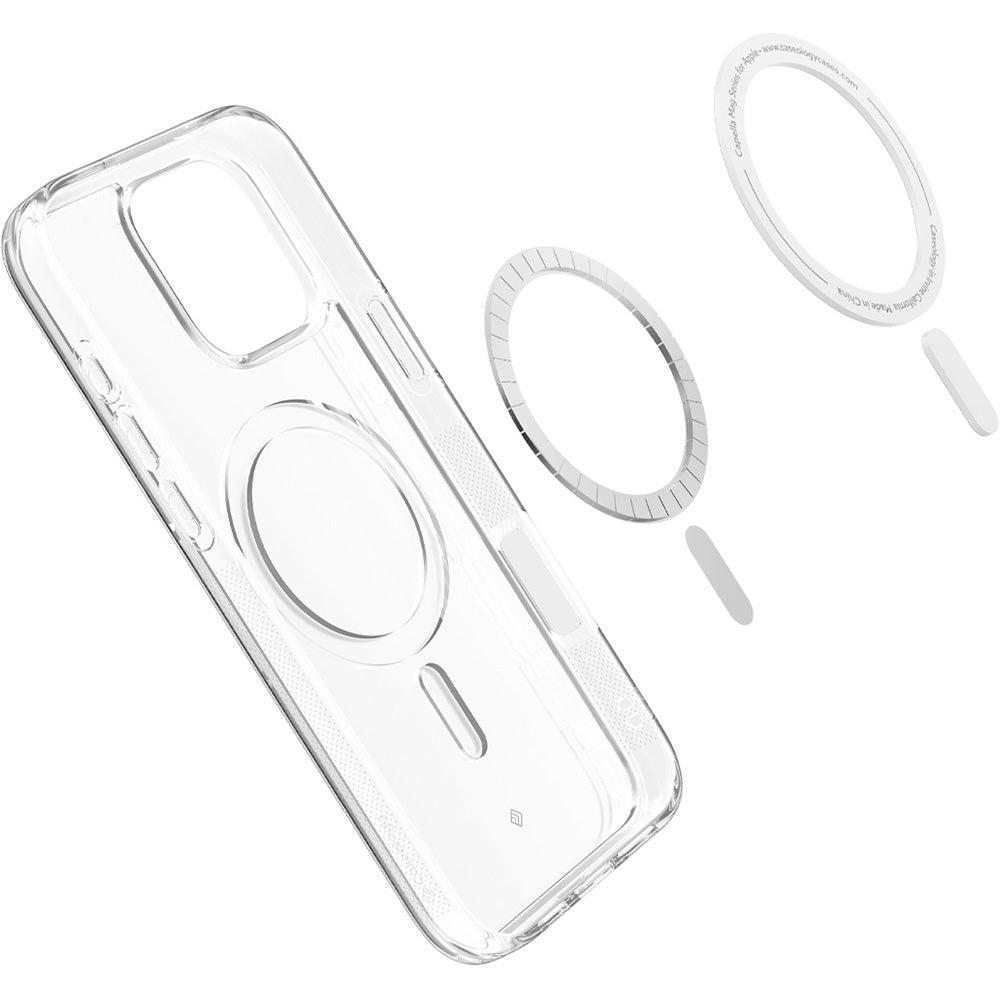 Handyhülle für iPhone 16 Pro Max, Spigen Caseology Capella Mag mit MagSafe, Transparent-Weiß