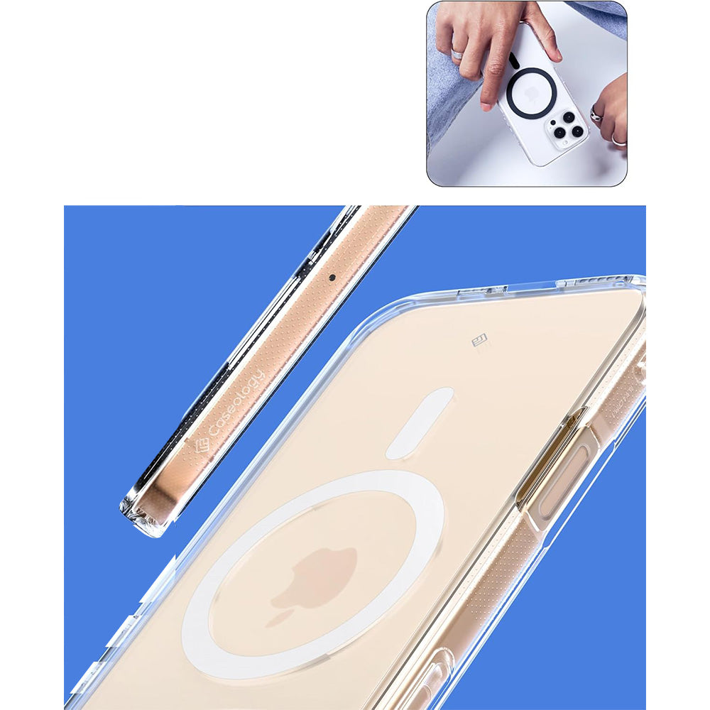 Handyhülle für iPhone 16 Pro Max, Spigen Caseology Capella Mag mit MagSafe, Transparent-Weiß