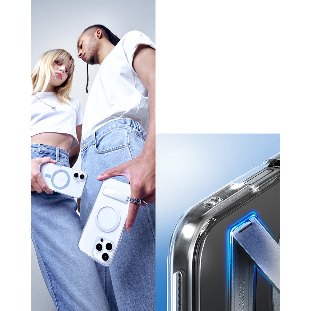 Handyhülle für iPhone 16 Pro, Spigen Caseology Capella Mag Kickstand mit MagSafe, Transparent-Grau