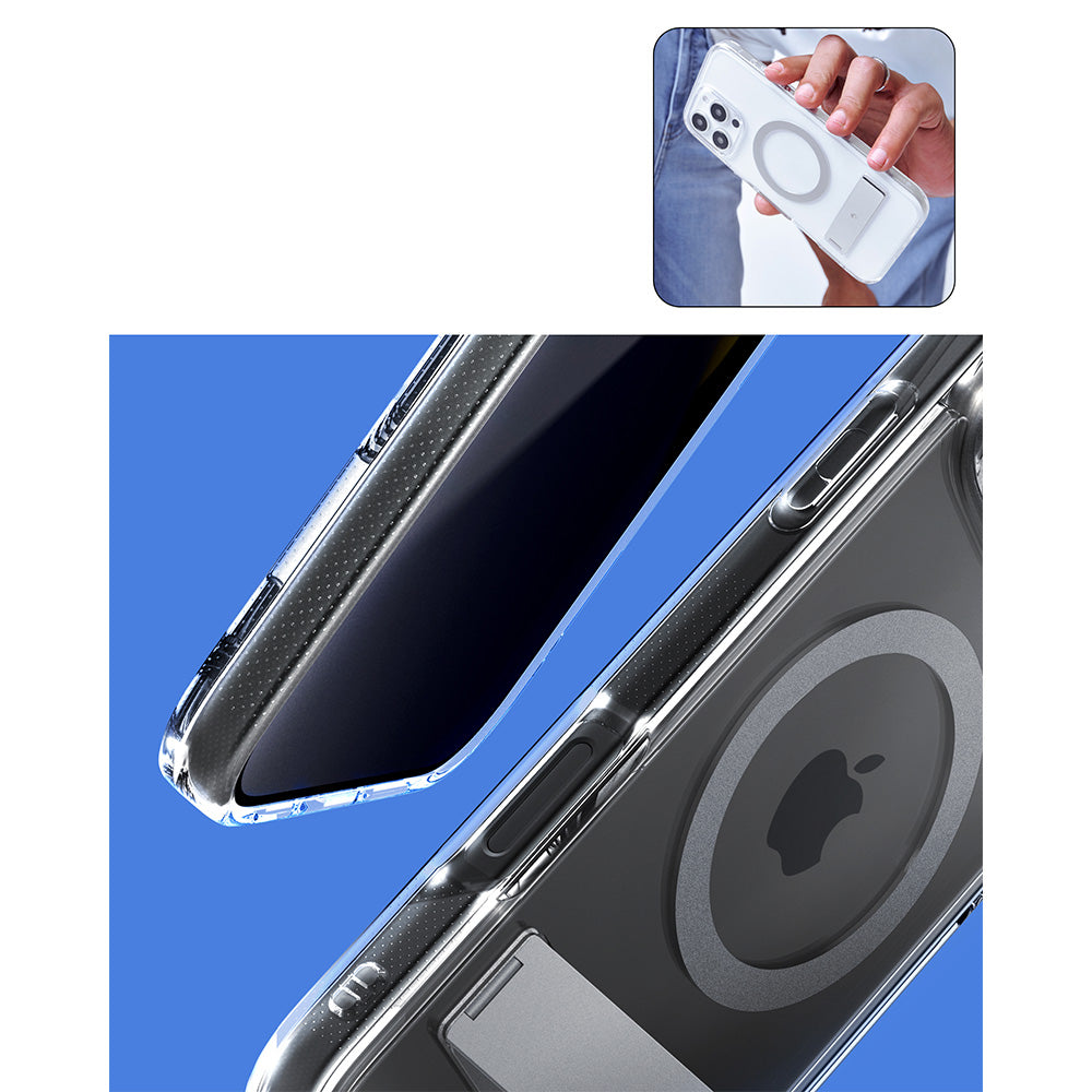Handyhülle für iPhone 16 Pro, Spigen Caseology Capella Mag Kickstand mit MagSafe, Transparent-Grau